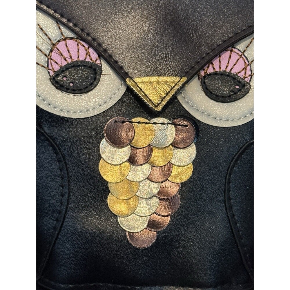Cute Owl Purse Handbag Crossbody Black Embellished Adjustable Strap 8"x7" - Picture 9 of 10